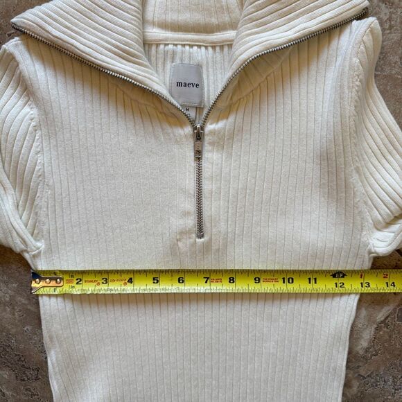 Maeve Fitted Half Zip Ribbed Sweater Top Womens Medium Ivory Office Work Casual - Picture 8 of 9